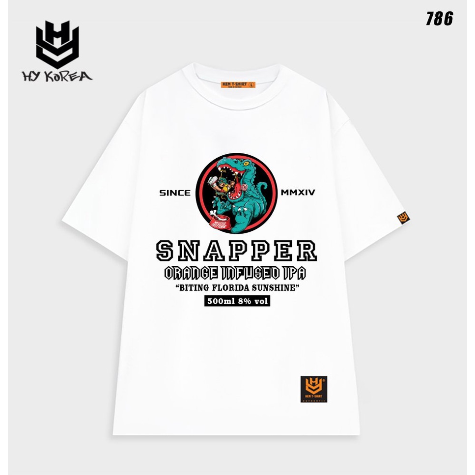 Áo thun nam nữ tay lỡ HY KOREA form rộng Khủng long Snapper 786