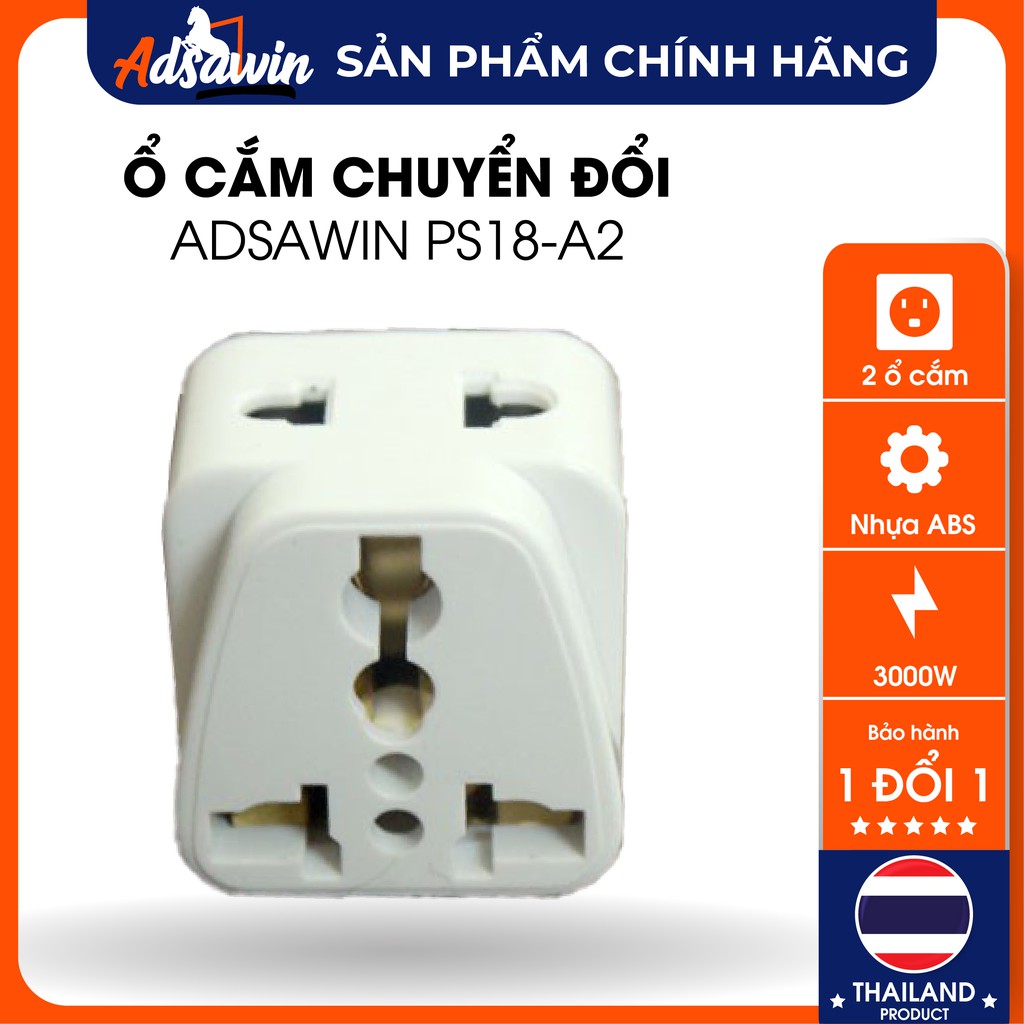 CHÍNH HÃNG -Phích cắm (ổ cắm) chia ổ  TOSHINO THAILAND  PS18-A2,chuyển đổi 3 chấu sang, 2000W,ABS chống cháy.