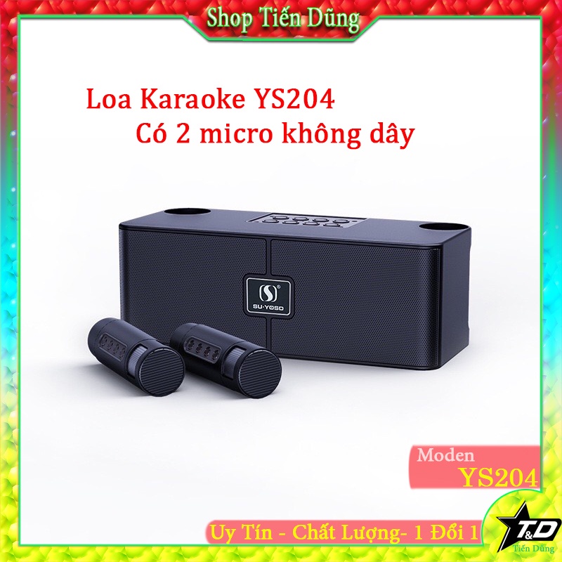 Loa bluetooth karaoke SuYosd YS 204 kèm 2 micro không dây âm thanh to rõ mic bắt hát nhẹ phù hợp cho du lịch, giảng dạy.