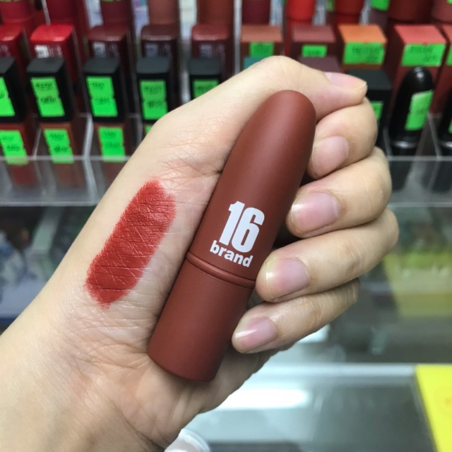 Son 16 Brand sixteen chu edition son ống bơ- màu đỏ cherry almondbản nude của son mac Ruby woo