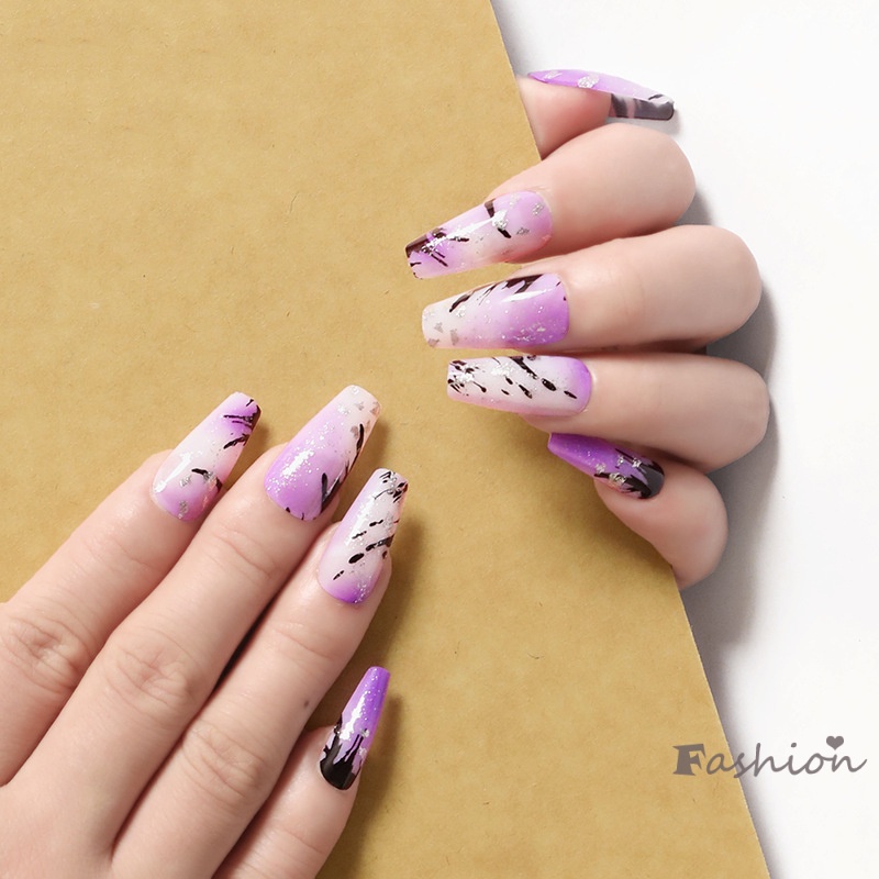 Set 24 Móng Tay Giả Màu Sắc Trung Bình Và Dài Kèm Keo Dán Tiện Lợi