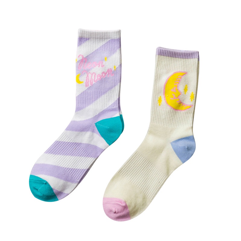 WAFNHA D219 Vớ Cotton Cổ Cao Phong Cách Harajuku Màu Sắc Ngọt Ngào Xinh Xắn Cho Nữ