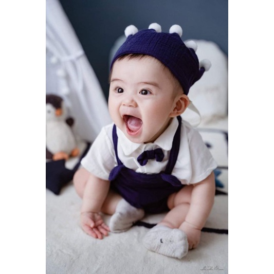 Bộ yếm gấu xanh phong cách Hàn Quốc cho bé trai, bé gái sơ sinh
