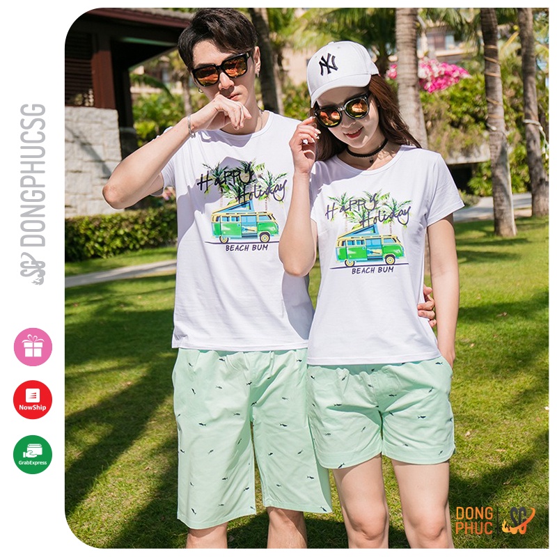 Áo thun đồng phục gia đình mẫu Holiday màu trắng thun cotton dày dặn mềm mịn GD419T | DONGPHUCSG