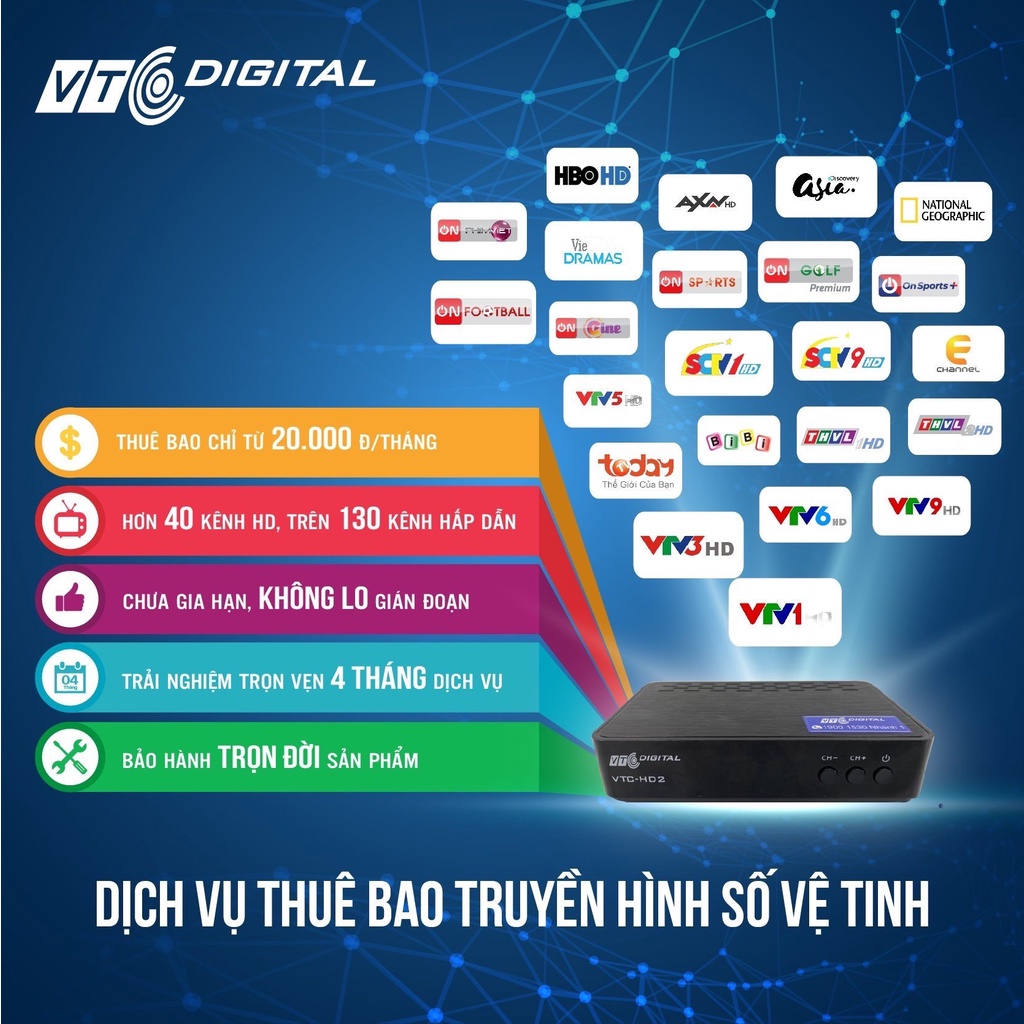 Đầu thu truyền hình vệ tinh VTC model HD2 chính hãng
