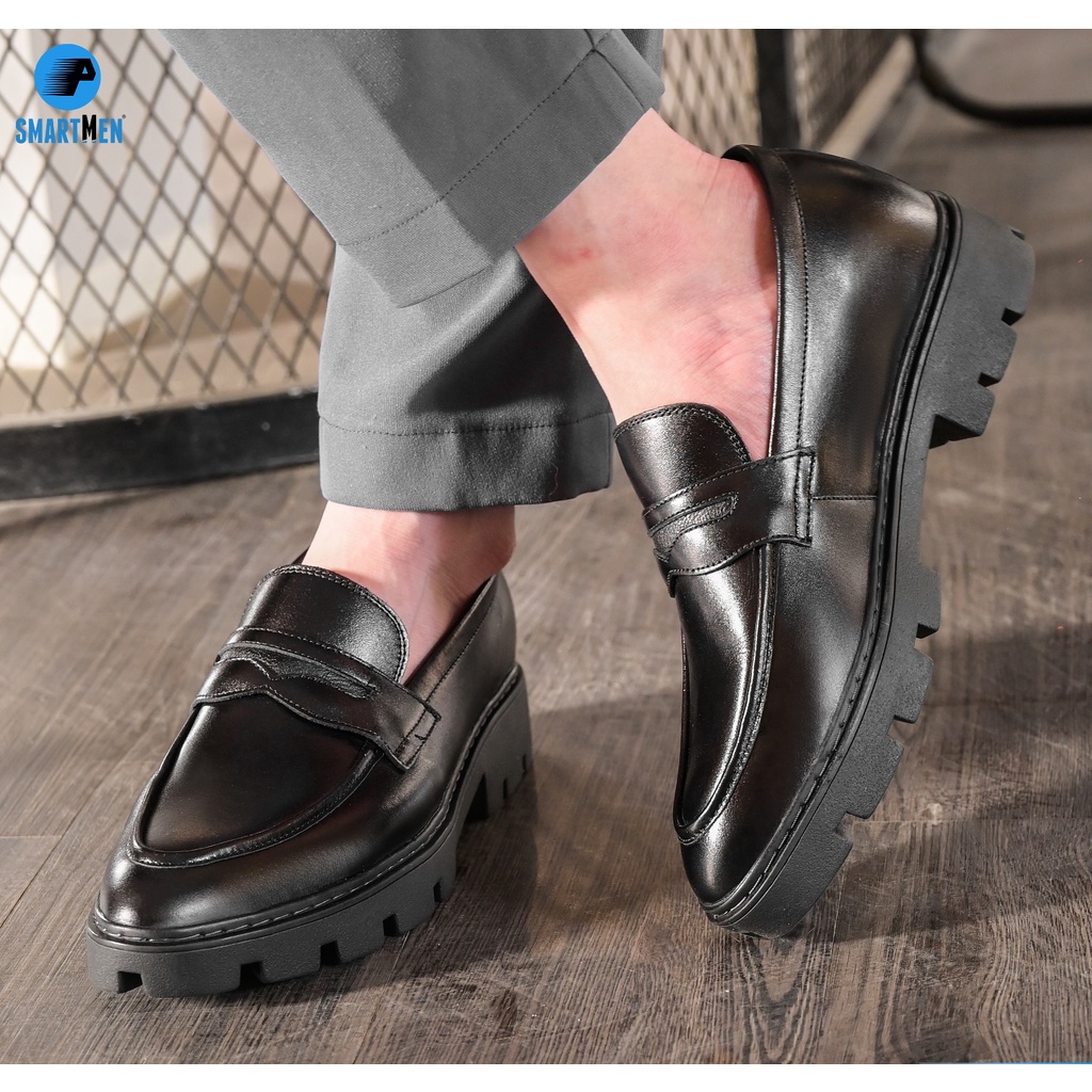 Giày Lười Da bò tăng chiều cao SMARTMEN GLC-01 Đen