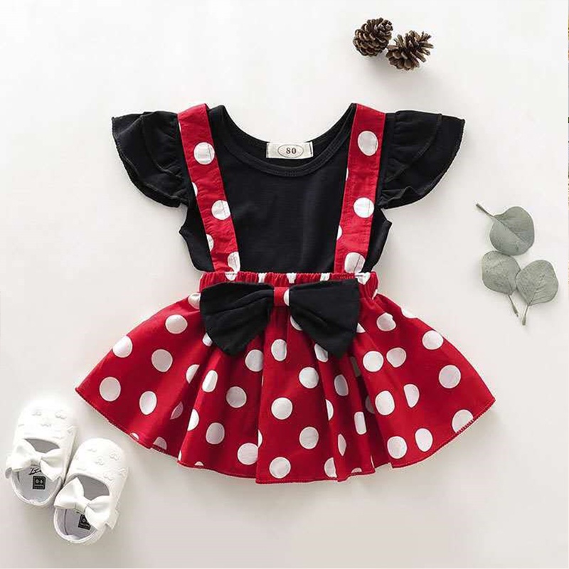 Cô Gái Thời Trang Trẻ Em Váy minnie Nơ Bé Akou