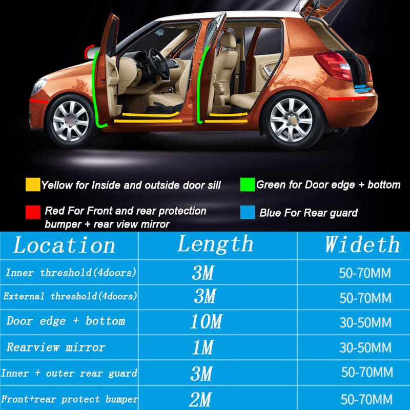 Miếng dán bảo vệ cửa và thân xe hơi bằng PEVA + acrylic 4 màu tùy chọn