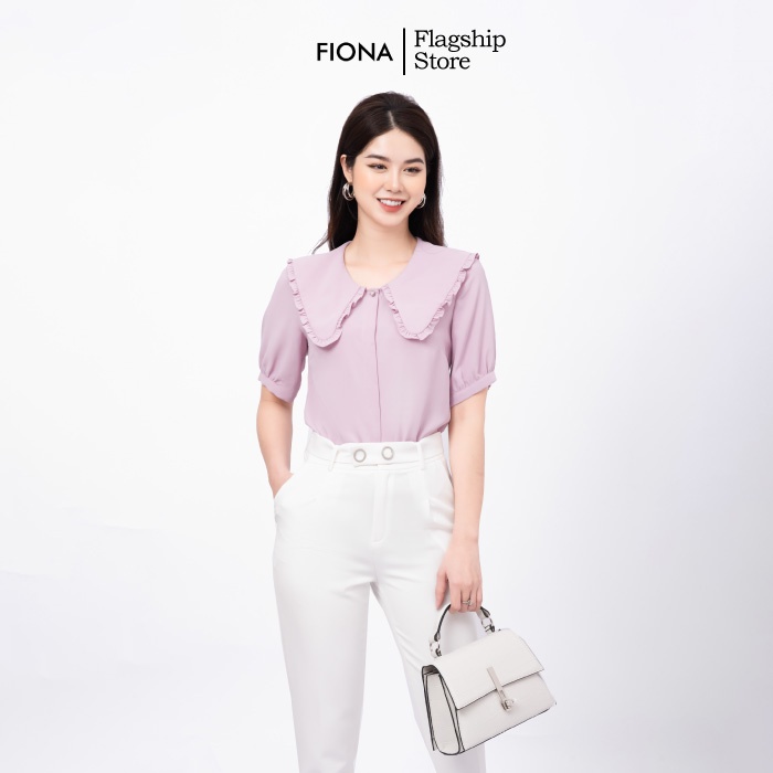 Áo sơ mi nữ tay lỡ cổ bèo FIONA, Sơ mi công sở tay nhún dáng suông mã F551201