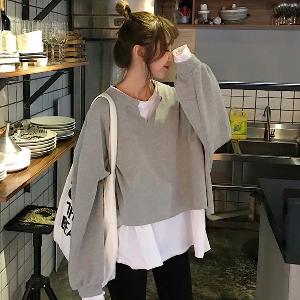Áo Sweater Giả Hai Lớp Phong Cách Hàn Quốc Dễ Phối Đồ