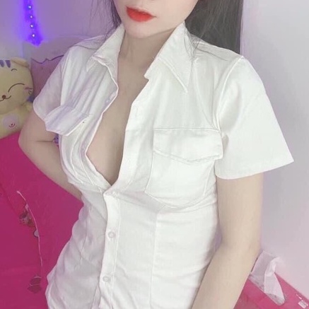 Áo sơ mi hai túi tay ngắn trơn hình thật