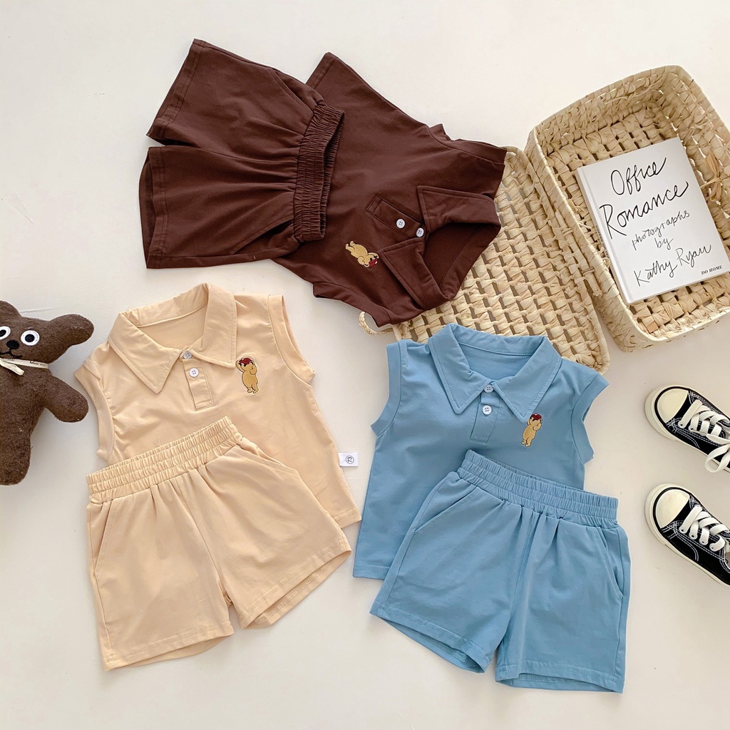 Set Áo Thun Polo Sát Nách + Quần Short Cotton Cho Bé