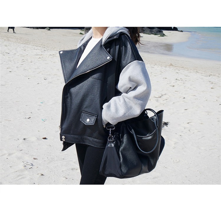 MÃ AK13_ÁO KHOÁC DA NỮ OVERSIZE PHỐI TAY DÁNG RỘNG THỜI TRANG THU ĐÔNG ULZZANG HÀN QUỐC