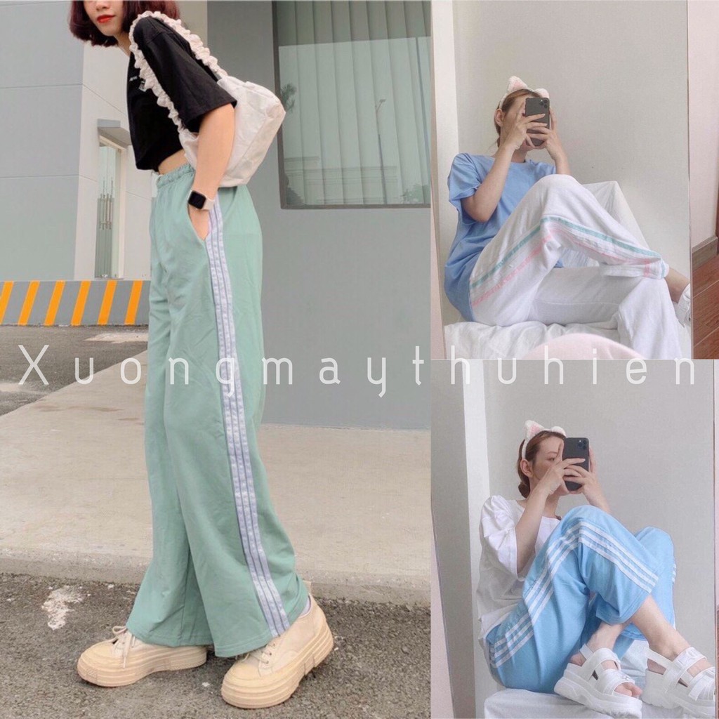 Quần dài nam nữ phối lime 3 sọc dáng suông ulzzang/ Quần thể thao ống rộng unisex trẻ trung năng động_xuongmaythuhien