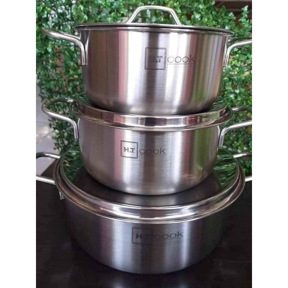 Bộ 3 nồi HT Cook inox 430 cao cấp. Sử dụng được trên mọi loại bếp kể cả bếp từ