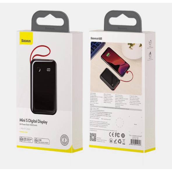 Pin Sạc Dự Phòng Mini Digital Display BJ02 10000mah Sạc Nhanh 3A Tích Hợp Cáp Lightning Sạc Cho Iphone Có Màn Hình