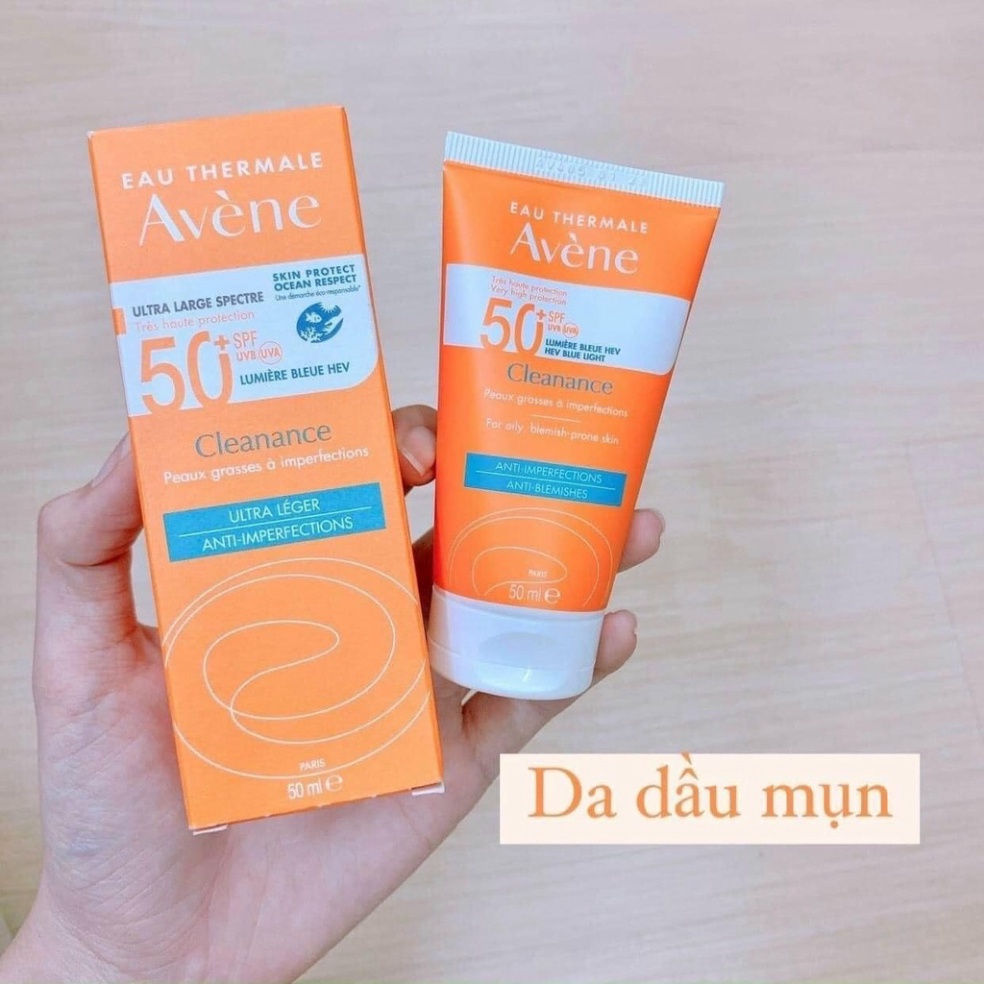 Kem Chống Nắng Avene Fluide &amp; Avene Cleanance SPF50+ 50ml Cho Da Dầu mụn, Da Khô, Da Nhạy Cảm