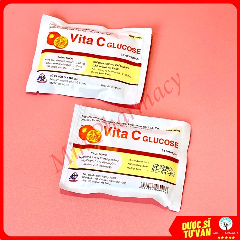 Viên Ngậm Vita C Glucose Mekophar Bổ Sung Vitamin C cho bé (Gói 24 Viên)
