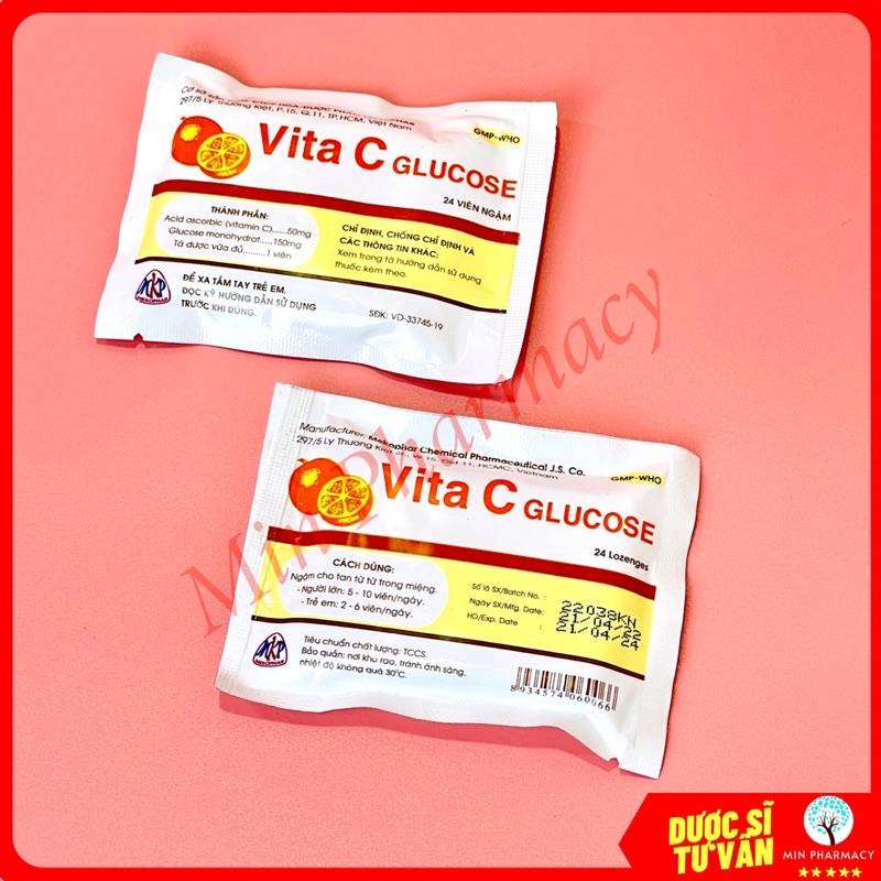 Viên Ngậm Vita C Glucose Mekophar Bổ Sung Vitamin C cho bé Gói 24 Viên