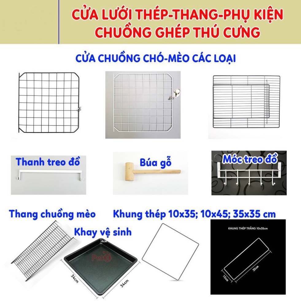 Cửa chuồng mèo lưới sắt, thang, khung sắt, búa gỗ, thanh treo đồ -phụ kiện lắp ghép chuồng thú cưng