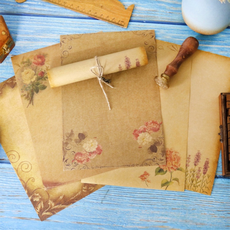 Set 8 giấy kraft hai mặt kích thước A5 in họa tiết 8 phong cách vintage