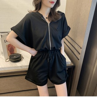 Jumpsuit Ngắn Tay Có Mũ Trùm Xinh Xắn Dành Cho Nữ