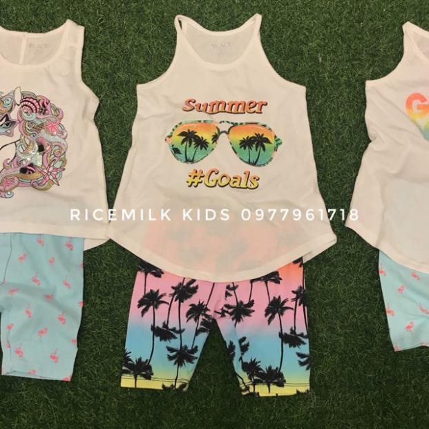 Bộ Áo ba lỗ quần ngố 3 mẫu Place xuất dư cho bé gái