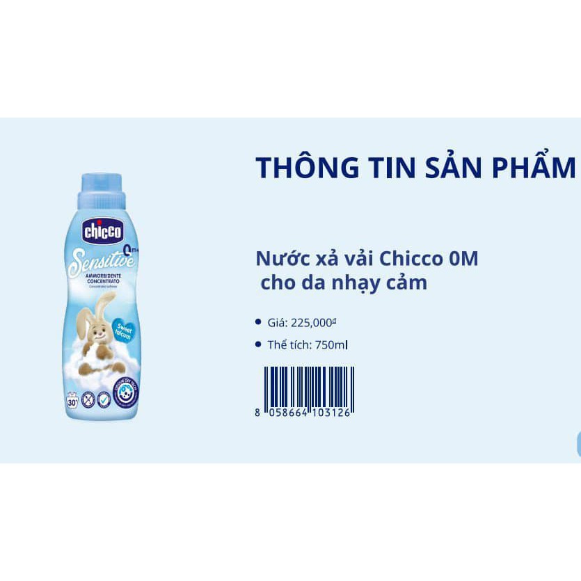 Nước giặt , xả Chicco (mua 1 nước giặt 1,5L tặng 1 nước xả vải 750ml )