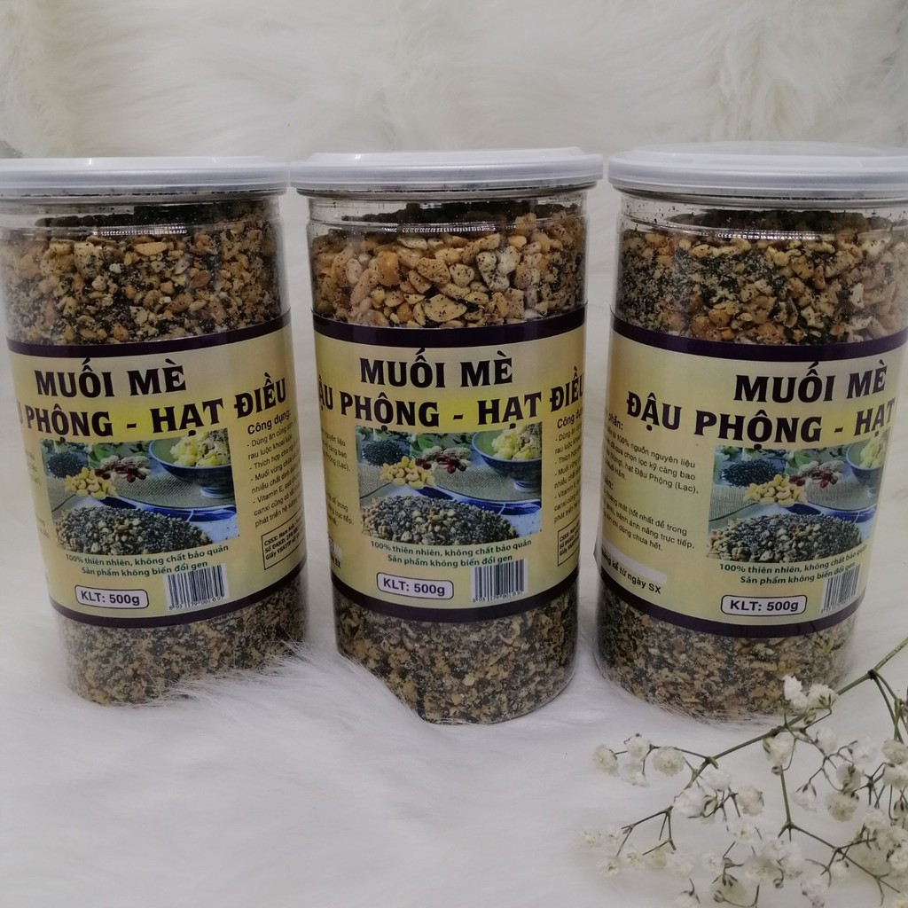 Muối Mè Đậu Phộng Hạt Điều 100% Tự Nhiên Đóng Hộp 500gr