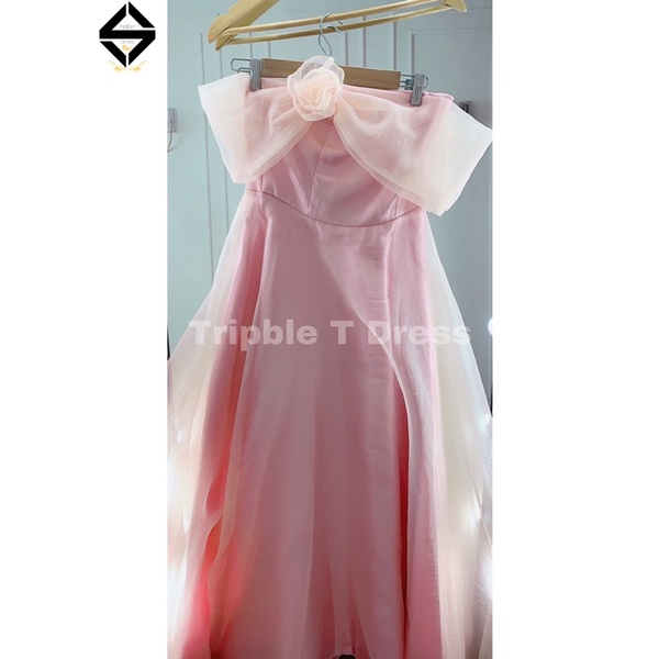 Đầm maxi xòe mặc cưới nhẹ nhàng bẹt vai phối hoa hồng TRIPBLE T DRESS - size S/M/L - MS30Y