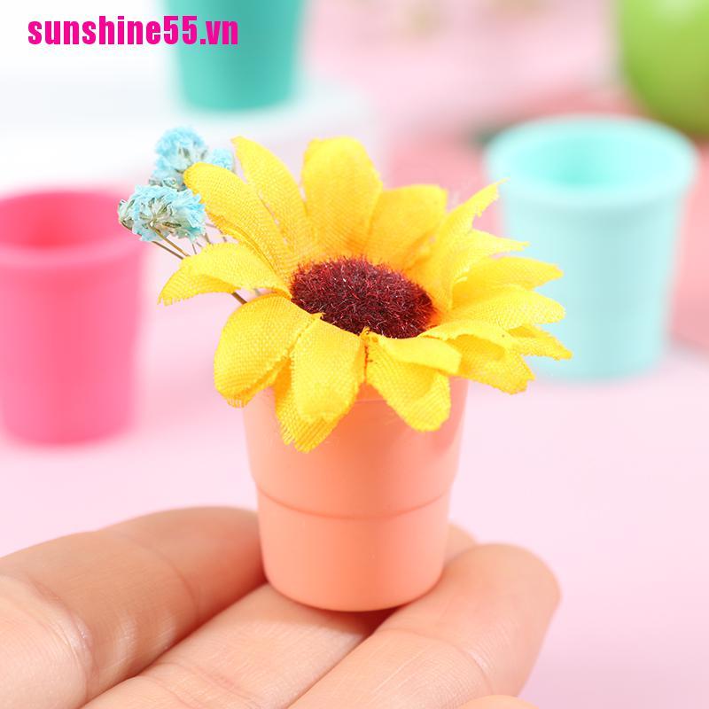 【Sunvn】2Pcs Dollhouse Miniature Bonsai Colorful Flower Pot Model Doll House De