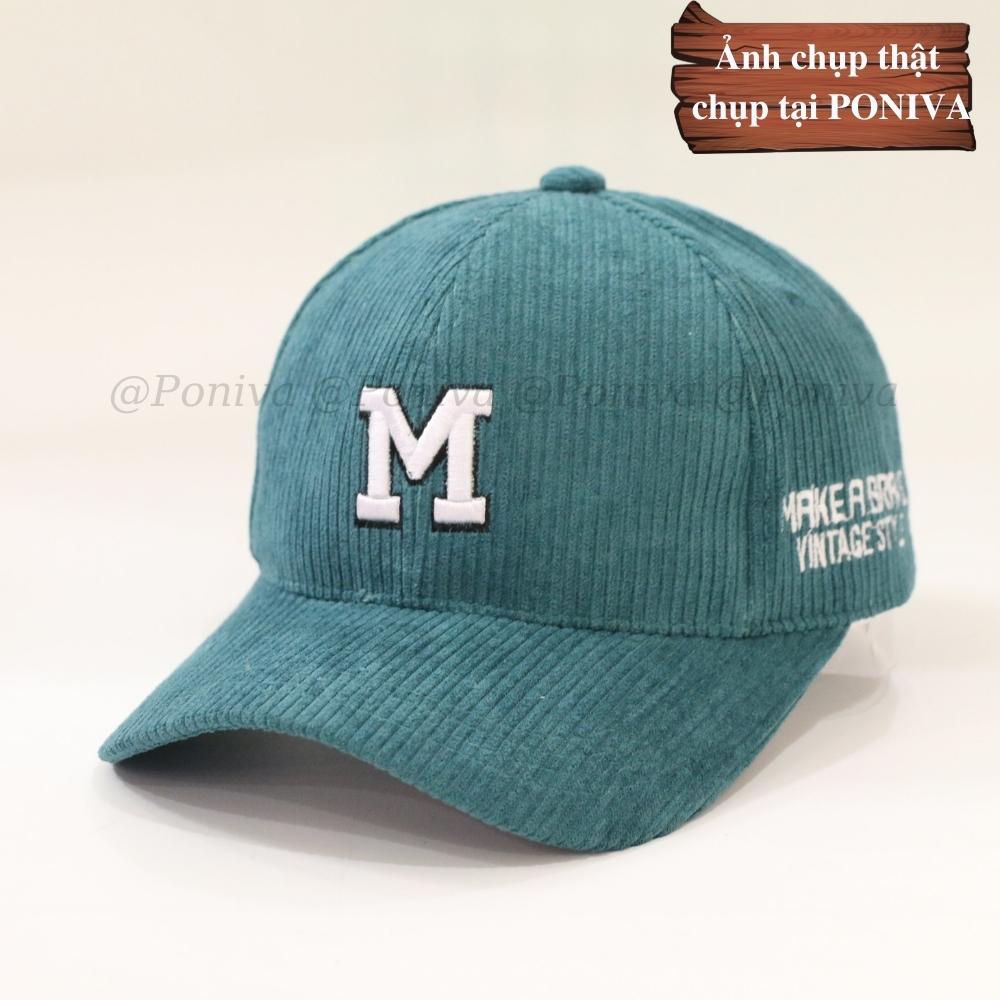 Mũ lưỡi trai ❤️ Nón kết thêu chữ M chất nhung tăm form unisex Mẫu M02 phong cách Ulzzang Thời trang PONIVA siêu hot