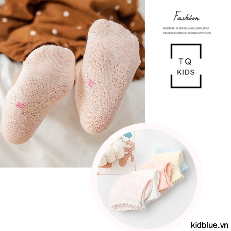 Set vớ cotton cổ thấp mềm mại phối ren lưới thoáng khí thoải mái thời trang thường ngày dành cho trẻ em