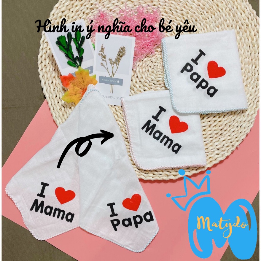 Khăn xô sữa cho bé set 2 chiếc cao cấp mềm mại thấm sữa rửa mặt lau mũi hình in mama papa