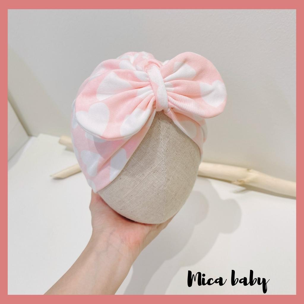 Mũ nón turban chất cotton màu hồng trái tim dễ thương cho bé gái MTB166 Mica Baby
