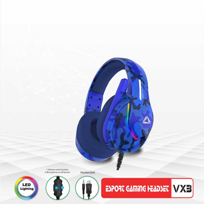 Tai nghe gaming VSP esport VX3 led RGB tích hợp jack 3.5mm có mic và phone (Xanh)