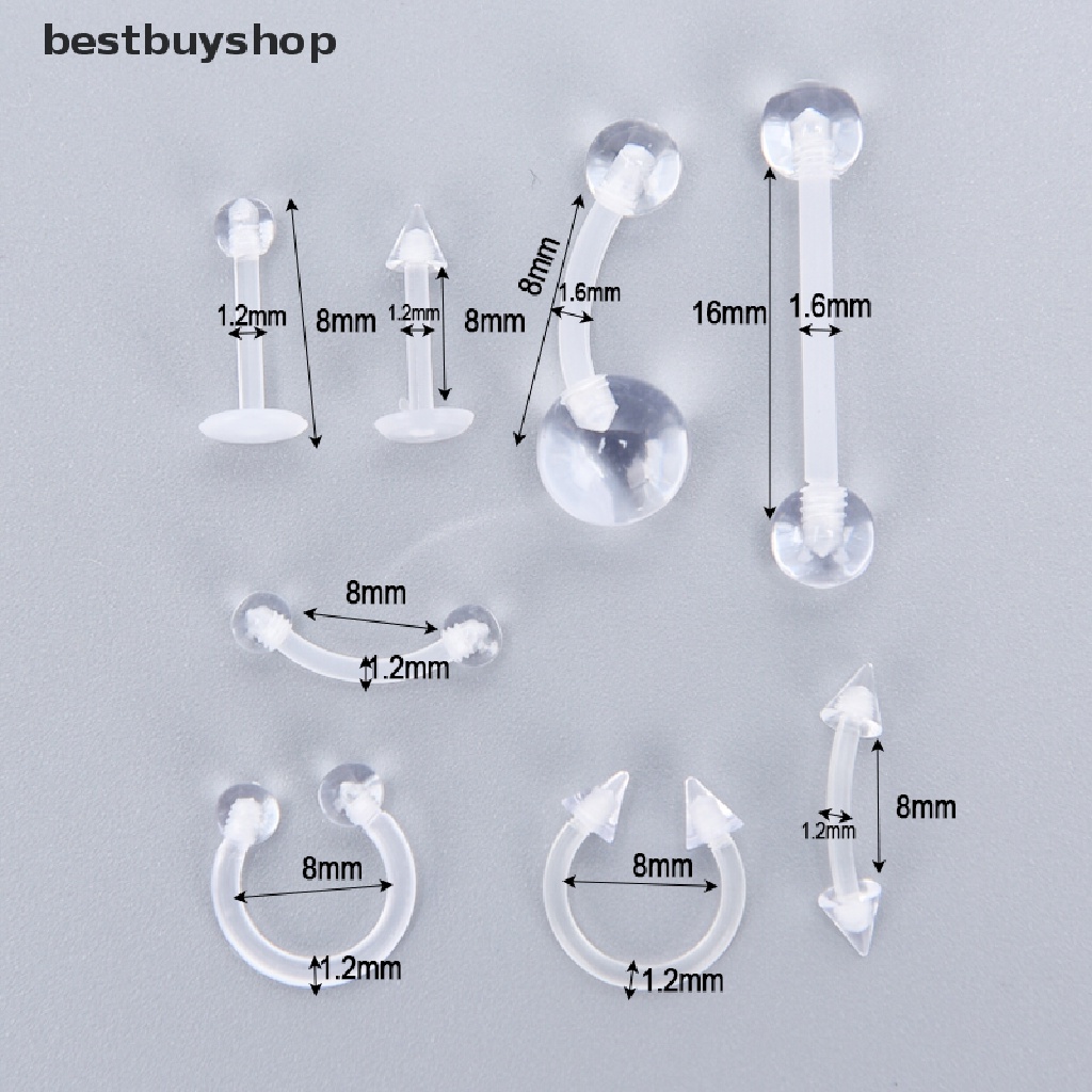 Set 8 khuyên xỏ mũi / môi / tai bằng nhựa trong suốt