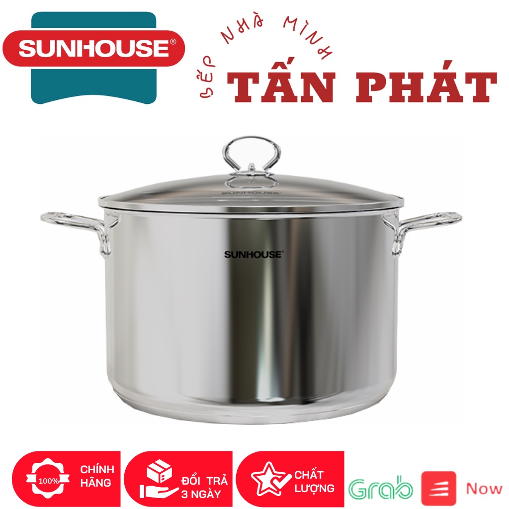 Nồi inox 1 đáy luộc gà vịt nắp kính Sunhouse 30-32CM ( Dùng trên mọi loại bếp)