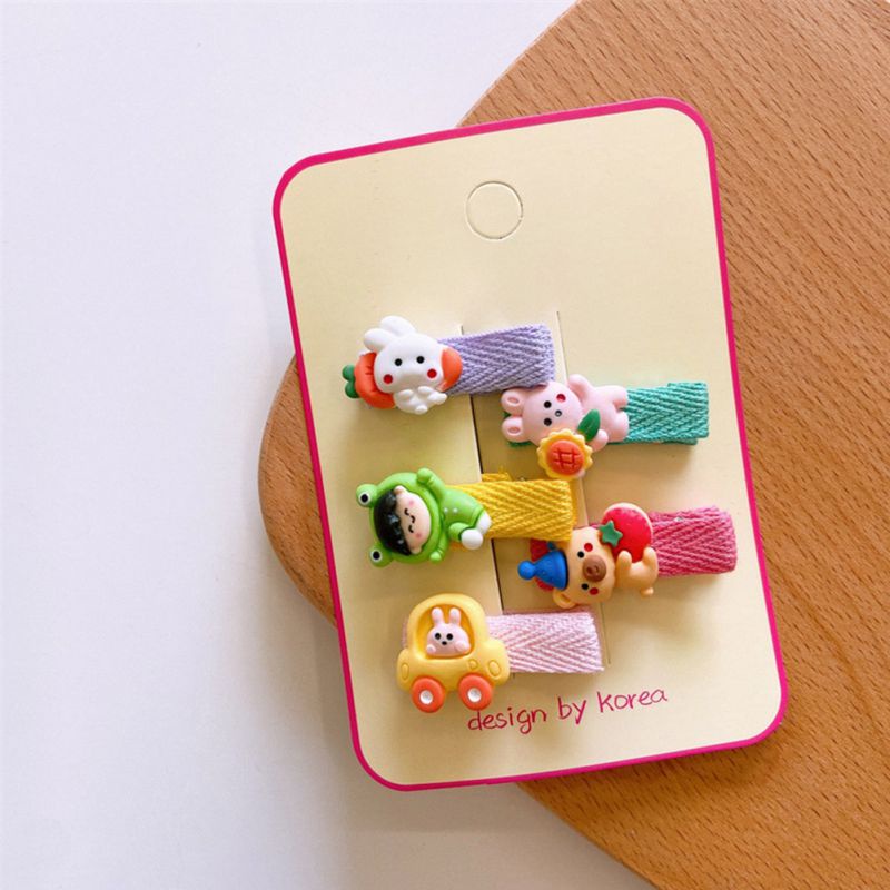 Set 5 Kẹp Tóc Họa Tiết Hoạt Hình Phong Cách Hàn Quốc Đáng Yêu Cho Bé Gái