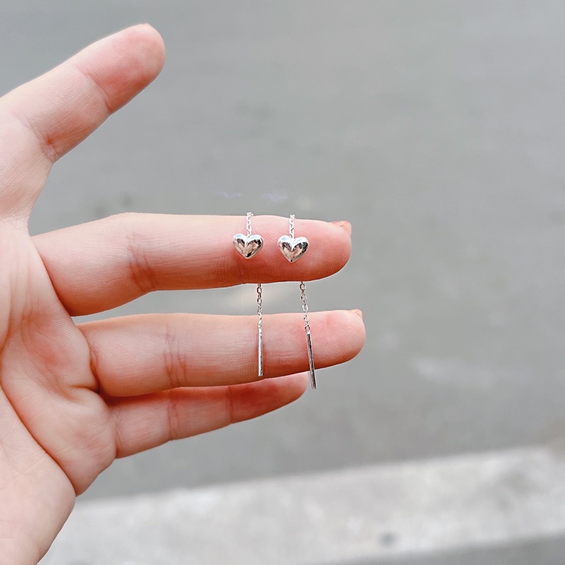 Bông tai bạc trái tim dạng móc tua dài DaLiA Jewelry khuyên tai nữ chuẩn bạc thu hút cho nàng