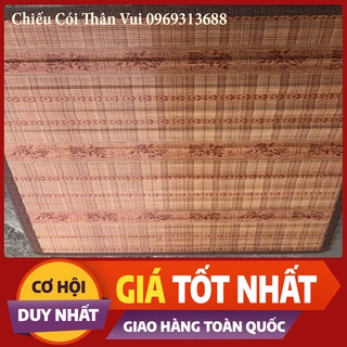 Chiếu trúc tăm vân gỗ đế lụa loại đẹp, chiếu trúc tre in hoa tây bắc, cao bằng mát lạnh mùa hè Kích Thước 1m5 / 1m6 /1m8