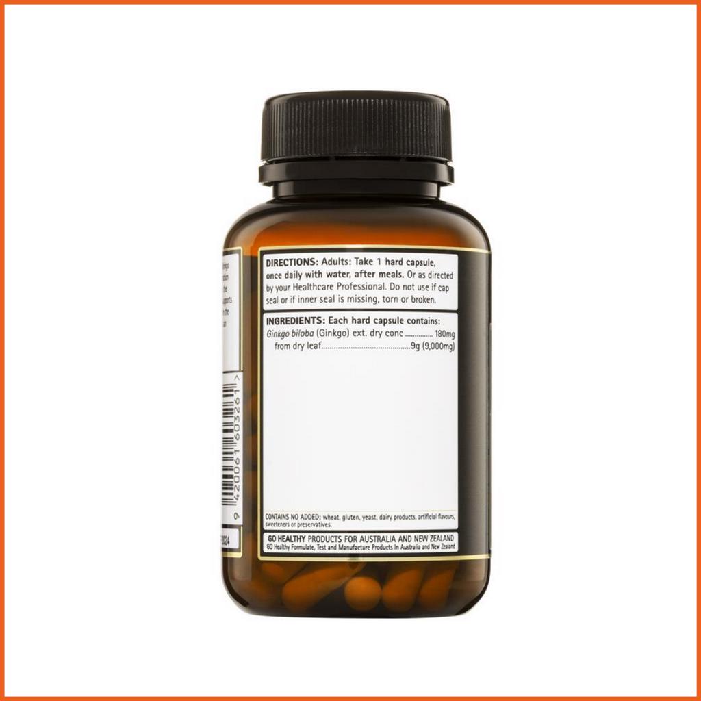 Viên uống bổ não hàm lượng cao 9,000mg bạch quả cải thiện trí nhớ tập trung - GO Healthy Ginkgo 9000+ 60 viên