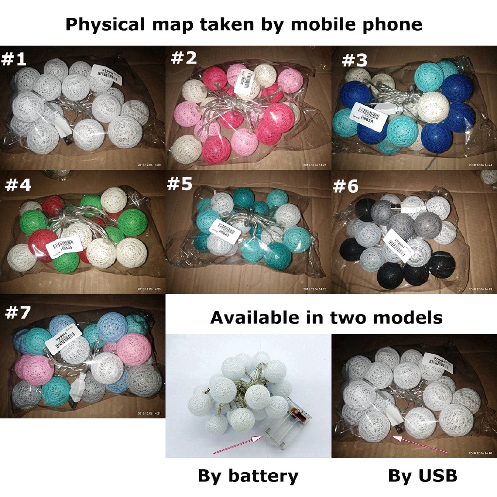 Dây Đèn LED 20 Bóng Hình Quả Bóng Cotton Trang Trí Giáng Sinh