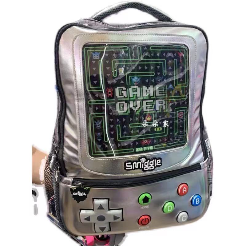 Smiggle Ba Lô Da PU Màu Bạc Hình Máy Chơi Game Cho Học Sinh