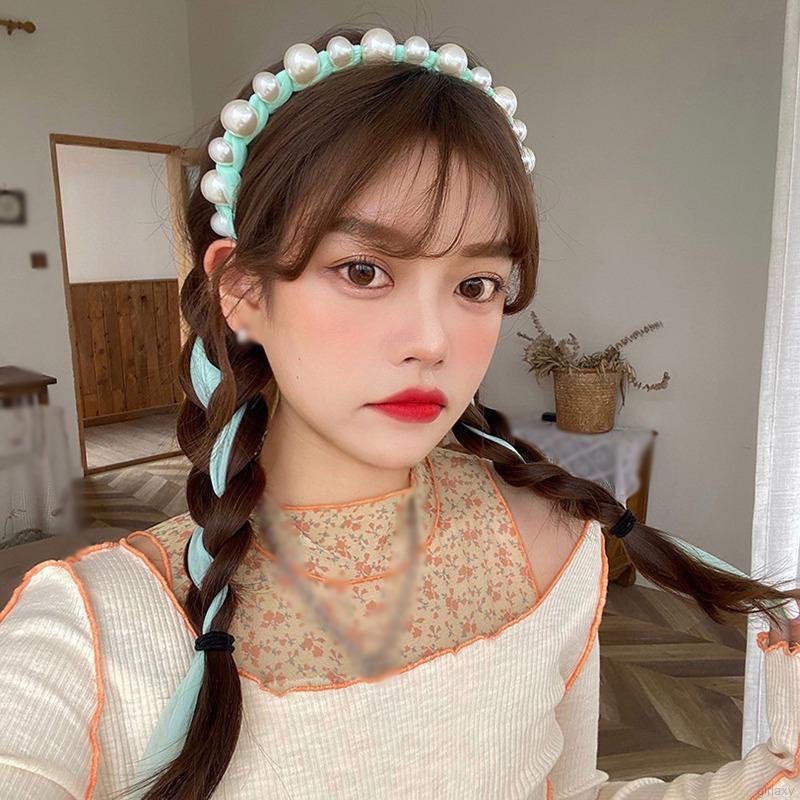 Băng Đô Dây Bện Đính Ngọc Trai Nhân Tạo Dễ Thương Phong Cách Nhật Hàn