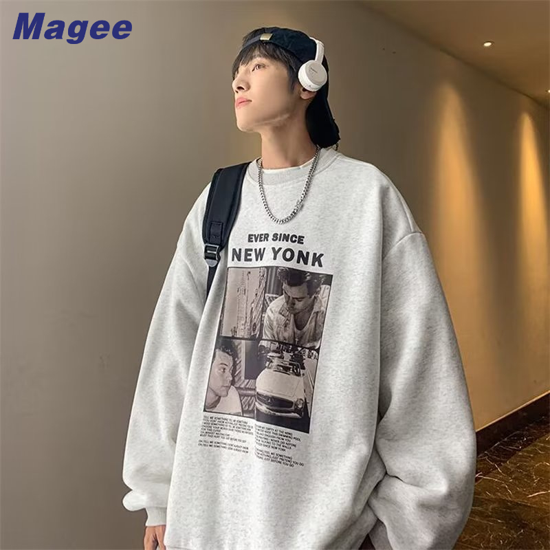 Áo len phong cách đường phố của Mỹ Áo thun dài tay cổ tròn cổ tròn dày retro thương hiệu Tide thương hiệu Tide thích hợp cho nam giới