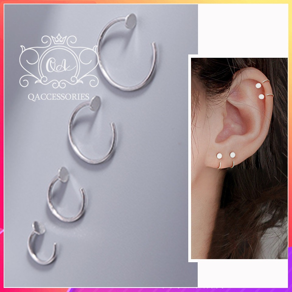 Khuyên tai bạc 925 móc đinh tán chữ C bông vành nam nữ S925 MINIMAL Silver Earrings QA SILVER EA200905