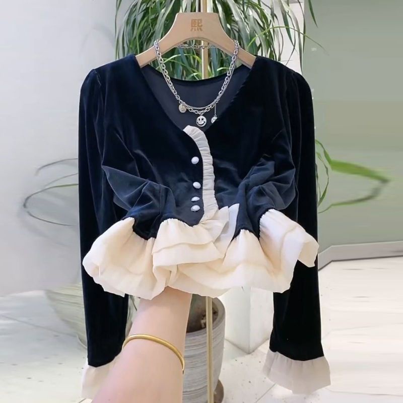 Áo Sơ Mi Nhung Thời Trang Thu Đông Phong Cách Pháp Dành Cho Nữ