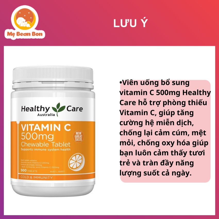 Vitamin C healthy care 500mg của úc 500 viên giúp tăng đề kháng hệ miễn dịch đẹp cho cả gia đình từ 2 tuổi trở lên