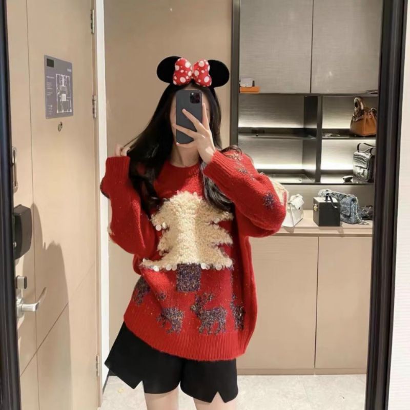 áo Len giáng sinh hình cây thông noel thêu mặc đi chơi làm quà tặng